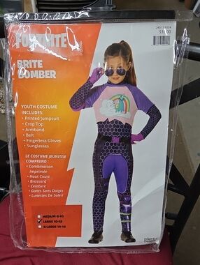 Fortnite Girls Black & Purple Brite Bomber Jumpsuit & Crop Top Costume L 10-12